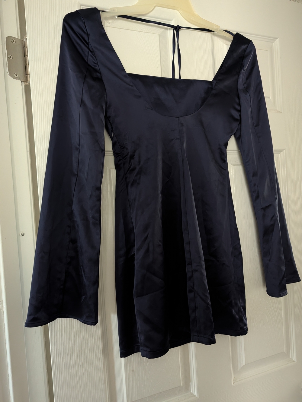 wild fable Navy Satin Long-Sleeve Mini Dress
